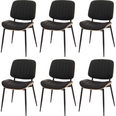 Set 6 sedie per sala da pranzo HHG-182, cucina, ecopelle legno curvato (370g/m²) Oeko-Tex MVG, naturale, nero