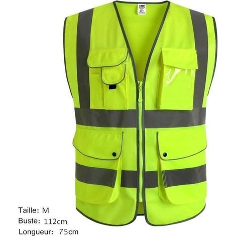 Gilet jaune, 9 poches de classe 2"gilet de sécurité haute visibilité devant avec des bandes réfléchissantes - Unisexe(M) (1/4)