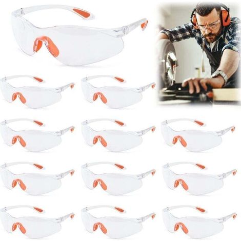 Lunettes de Sécurité 12 pcs Lunette de Protection Bricolage Lunettes-masque de Sécurité Lunette Tranparents PC avec Pont-de-Nez Caoutchouc Lunette Anti-Rayures Pour Jardin, Laboratoires (1/4)