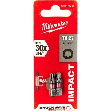 Milwaukee 4002395385461 - Punte per avvitatore Shockwave Gen II, TX27, 25 mm, 2 pezzi (1/2)