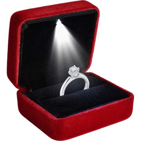 Boîte à Bagues avec LED, Boîte à Bagues Mariage, Coffret à Bague avec Interne LED, Bague Box pour Fiançailles, Boite Alliance Mariage, Ecrin Ring Box pour Proposition (Rouge Bourgogne) (1/5)