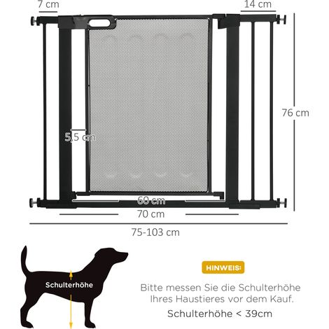 Barrière de porte escalier canine noir acier ajustable 75-103cm sans perçage fermeture auto, grille de sécurité chiens chats bébés maison (1/5)
