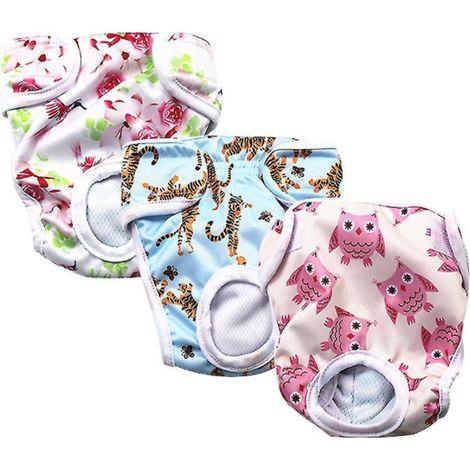 Juego de 3 pañales lavables para perros, de tejido de poliéster absorbente, cierre ajustable, a prueba de fugas, para uso diario. (1/5)