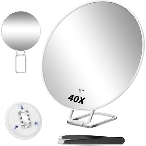 Loupe grossissante 40x, miroir de maquillage avec fonction grossissante, loupe de voyage, comprend un support et une pince à épiler, parfait pour dessiner les sourcils (1/5)