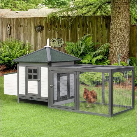 Pollaio per galline nane in legno con recinto 196 x 76 x 97 cm grigio e bianco OKWISH (1/5)