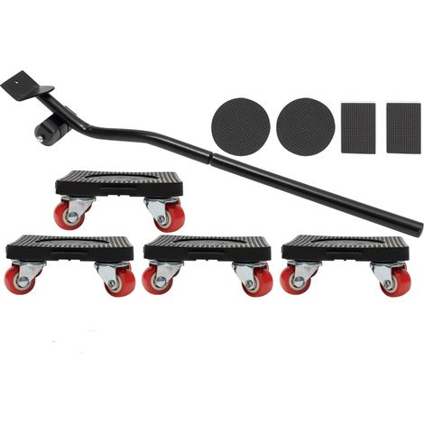 Kit de Roulettes de Transport pour Meubles, avec 4 Roues Pivotantes à 360° et 1 Lève-Charge pour Meubles Lourds, Charge Maximale 400 kg (1/5)
