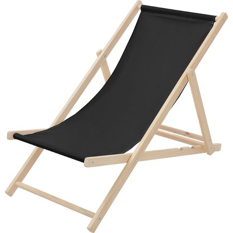 ECD Germany Liegestuhl klappbar, Schwarz, aus Holz, verstellbare Rückenlehne, 3 Liegepositionen, bis 120 kg, Sonnenliege Gartenliege Strandliege Strandstuhl Holzklappstuhl, für Garten, Balkon & Strand