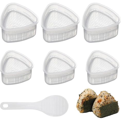 Lot de 6 Moule Onigiri Triangle, Revêtement Antiadhésif Triangulaire Moules à Sushi avec 1 Cuillère à Riz, Moule à Presse à Sushi pour Machine à Onigiri DIY (3 Grands et 3 Petits) (1/5)