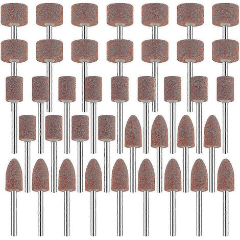 Un ensemble de 42 meules en alumine avec des tiges de 1/8 de pouce, compatibles avec Dremel, pour le meulage, le polissage et l'ébavurage des métaux. (1/5)