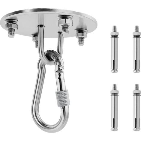 Gancho giratorio de techo, de acero inoxidable de alta resistencia, con capacidad para 450 kg y fijación mediante tornillos, para colgar sillas, columpios, toallas de yoga, sacos de boxeo y hamacas. (1/4)