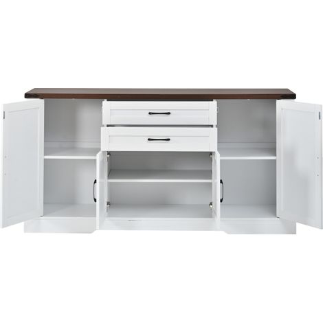 Credenza 160x39x81,5 cm bianca in MDF e truciolato con 4 ante e 2 cassetti (1/5)
