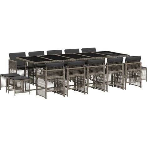vidaXL Set da Pranzo da Giardino 15 pz con Cuscini Grigio Polyrattan (1/5)