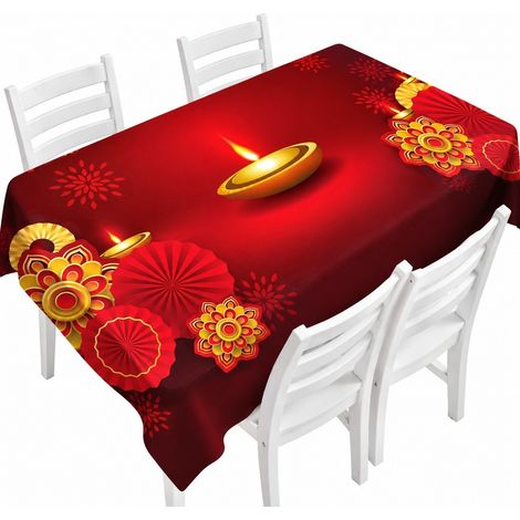 Nappe de Noël imperméable en polyester rouge rectangulaire décorative pour les fêtes 150x300cm-10 (1/5)