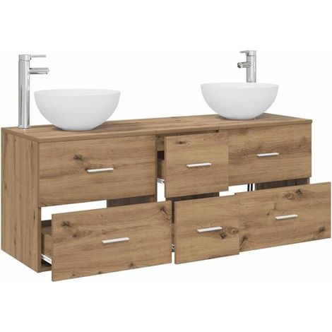 Ensemble Meuble de Salle de Bain 3 Pièces en Chêne Massif Artisanal - Vanité avec Lavabo et Miroir, Design Moderne pour WC (1/5)