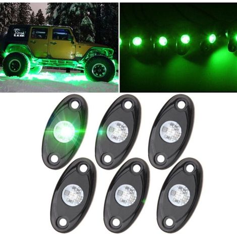 6er-Pack grüne LED-Felsleuchten mit 6 Pods für Offroad-Lkw, PKW, ATV, SUV, Motorrad, Unterbodenbeleuchtung, Trail-Laufleuchte, Kotflügelbeleuchtung (grün) (1/5)