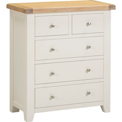 Windsor 3+2 Drawer Chest - L40 x W85 x H96.5 cm - Ivory/Oak