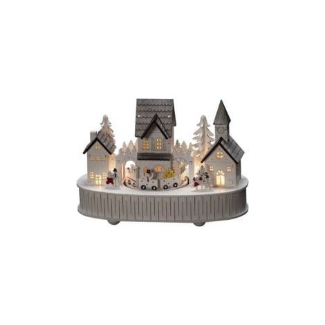 Konstsmide LED-Holzsilhouette Haus und Kirche mit Spieluhr & Timer 22 x 12 x 15,5 cm weiß