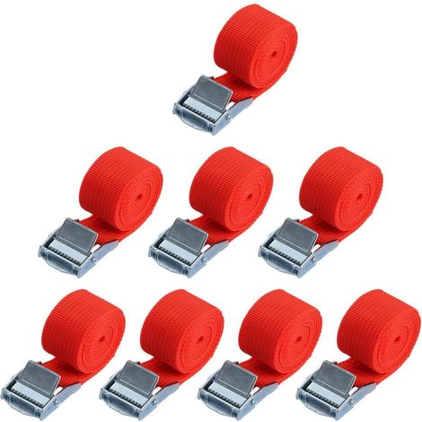 13x Spanngurte 25mm x 1m, 250kg belastbar, verstellbar, rot (1/5)