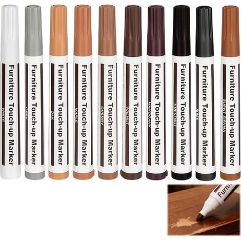 10 Pieces Wood Furniture Repair Markers 10 Assorted Colors for Repair Scratches and Touch-Up on Parquet, Furniture, Doors and Frames, Quick Drying (1/5)