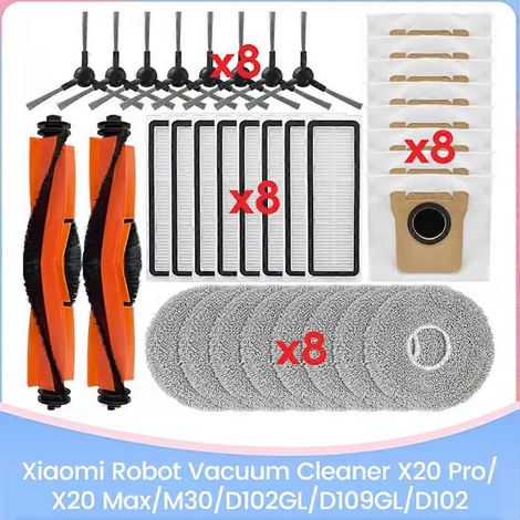 Lot de 34 pièces pour aspirateur robot Xiaomi X20 Pro/X20 Max/M30/D102GL/D109GL/D102 : brosse, filtre, lingette et sac à poussière. (1/5)