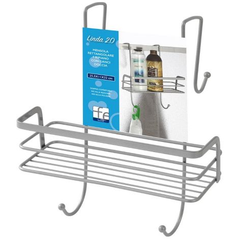 Feridras Linda 2.0 E'tage're rectangulaire 1 e'tage're avec crochet de douche chrome satine', support de grille d'e'tage're accessoires de salle de bain sans percage