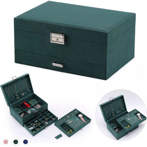 Large Jewellery Box Rings Necklaces Bracelets Jewelry Storage Organiser 3 Layer