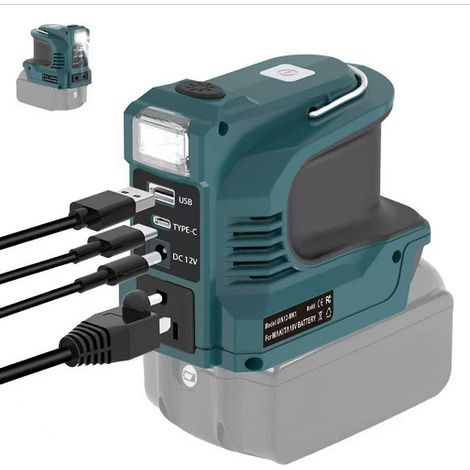 Inverteur d'alimentation portable 200W compatible avec batterie DeWALT 20V, centrale électrique DC 20V à AC 110V avec 1 prise AC, 2 USB, 1 Type-C et lumière LED, (sans batterie), bleu (1/5)