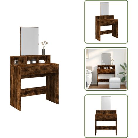 Coiffeuse avec miroir chêne fumé 80x41x144,5 cm - Coiffeuse - Meuble De Salle De Bain - Vanity - Table De Maquillage - Miroir (1/5)