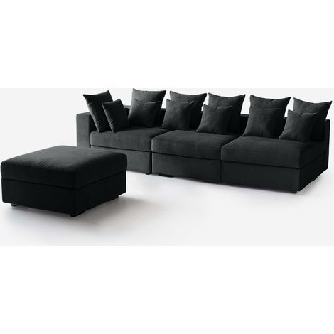 Divano 3 posti modulare chaise longue cuscini Made in Italy Cortina B SX - Nero