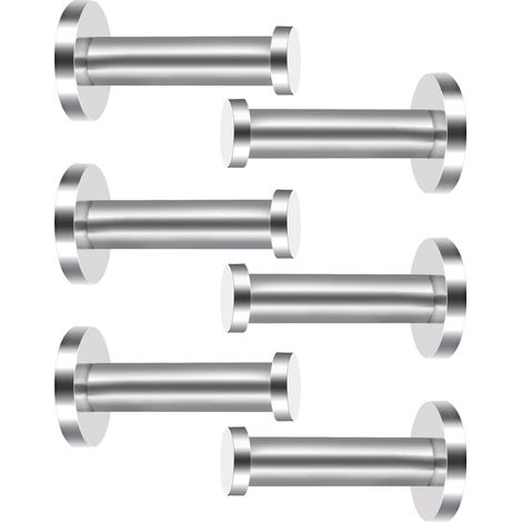 Lot de 6 crochets muraux/patères, en acier inoxydable, de forme cylindrique (1/5)