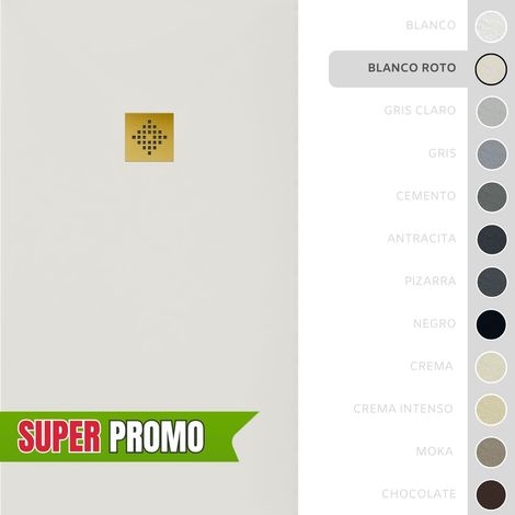 SOULBATH Plato de Ducha - Resina - Gel Coat - Textura Liso/Piedra - Antideslizante  - Color Blanco Roto - 120x80- Extraplano 3cm. Incluye Válvula desagüe y Rejilla - REJILLA DORADA (1/5)