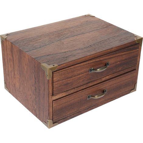 Boîte de Rangement à Tiroirs en Bois Vintage 2 Tiroirs Organisateur de Bureau Compact pour Cosmétiques Fournitures Scolaires et Accessoires Rangement Pratique pour Maison et (1/5)