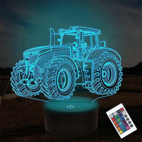 Veilleuse illusion tracteur 3D, éclairage holographique à intensité variable et 16 couleurs, minuterie intelligente, chargement USB, décoration de table, bureau ou chambre, camion créatif (1/5)