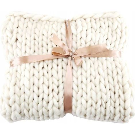 Comfortable Blanket, Extra Thick Hand-Woven Wool Blanket, White, 6060 (1/4)