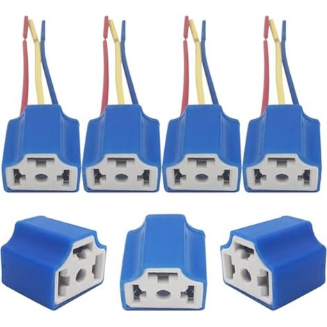 H4 LED Connecteur, 4pièces Bleu Auto Phare Adaptateur, Céramique Prise Femelle pour Phare Voiture Prise, 12V-24V 3 Fils Connecteur de Phare (1/4)