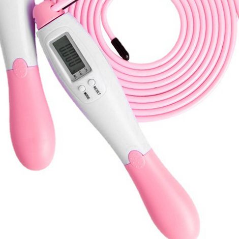 Corde à sauter électronique, alimentée par batterie, sans fil, avec compteur numérique, idéale pour les activités de fitness, rose. (1/5)