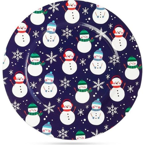 Assiette de dessous bonhomme de neige bleu marine 33 cm (1/5)
