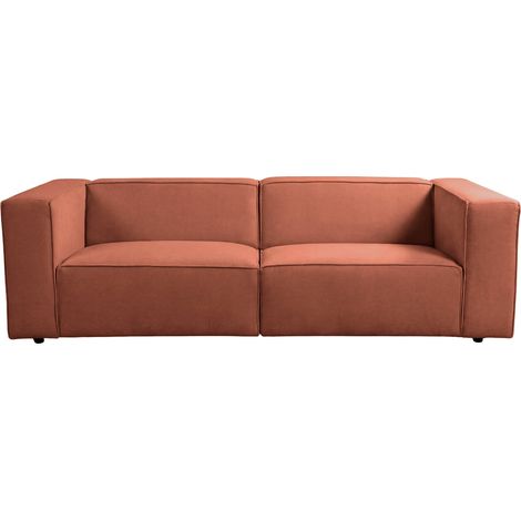 BASIL - Canapé droit tissu lisse 3 places Terracotta (1/5)