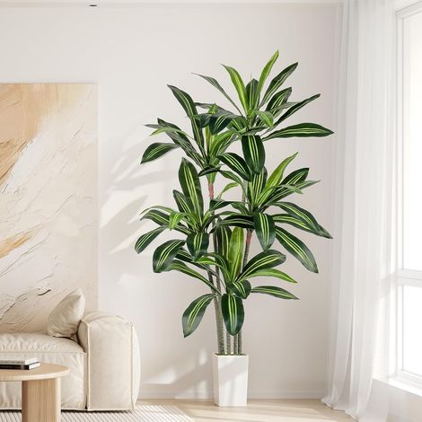 Dripex Plante Artificielle Dragon Tree 160 cm, Grandes Plantes artificielles avec Pot Blanc, Arbre Artificiel, Plante en Plastique, Dracaena réaliste pour Salon, Bureau, Jardin, décoration intérieure (1/5)