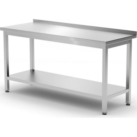 Table de travail murale avec étagère - vissée, profondeur : 600 mm - Ref 817285 - 60x120xH88 cm - Hendi