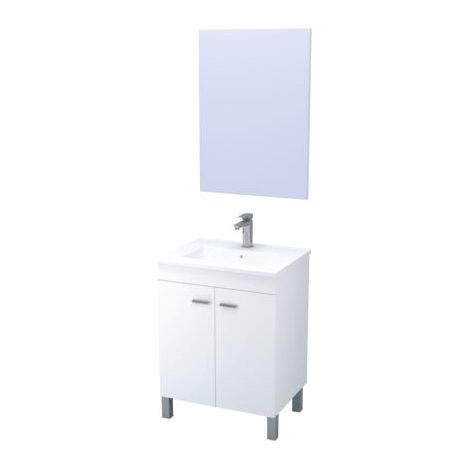 ONDEE ZEN - Meuble de salle de bain à poser HELGO - 60cm - Blanc - Mélaminé - Livré en kit