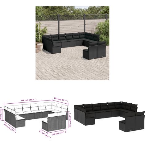 12-tlg. Garten-Sofagarnitur mit Kissen Schwarz Poly Rattan - Gartengestelle - Gartenmöbelset - Lounge Möbel - Rattan Gartenmöbel - Garten Sofa Set - Home & Living (1/3)