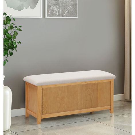 Hallowood Furniture Aston Blanket Box with Cushioned Seat, Large Ottoman Storage Box with Lid, Wooden Toy Storage Trunk Chest for Living Room, Ready Assembled Ottoman Bench for Bedroom or Hallway (1/5)