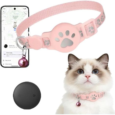 Générique Collier GPS Chat, 2026 Nouveau Traceur GPS Chat Tracker, sans Carte SIM, sans Abonnement Mensuel, Localisation Temps Réel, Imperméable et Durable (Rose) (1/5)