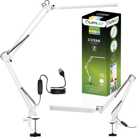 Lámpara de escritorio LED regulable USB COSMI de 8 W CCT, color blanco con portalámparas Lumiled. (1/5)