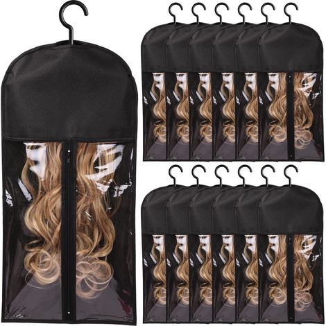 Paquete de 12 soportes para extensiones de cabello, soportes para pelucas y accesorios (negro) (1/5)