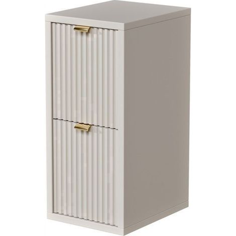 Table de Chevet 24 cm Cachemire 2 Tiroirs Façades Rainurées Poignées Dorées