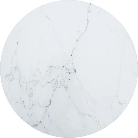 Dessus de table Blanc Ø50x0,8cm Verre trempé avec design marbre (1/4)
