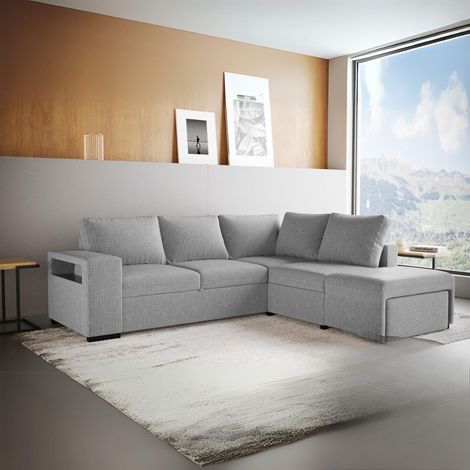 Divano letto angolare reversibile Jozzis con vano contenitore e pouf in tessuto Zenith C1756 grigio (1/5)