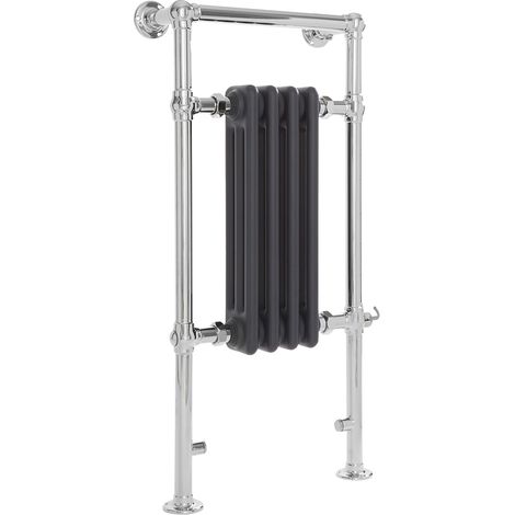 Milano Elizabeth 930mm x 452mm Electric Heated Towel Rail Radiator with Cast Iron Style Insert - Chrome and Anthracite (1/5)